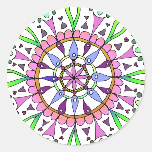 Mandala Originele Tekening met Digitale Kleuring Ronde Sticker (Voorkant)