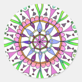 Mandala Originele Tekening met Digitale Kleuring Ronde Sticker