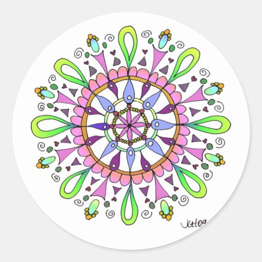 Mandala Originele Tekening met Digitale Kleuring Ronde Sticker (Voorkant)