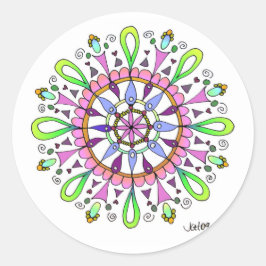 Mandala Originele Tekening met Digitale Kleuring Ronde Sticker