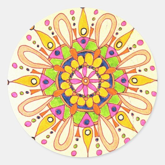 Mandala Originele tekening Ronde Sticker (Voorkant)