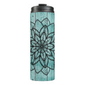 Mandala over blauw ouder hout thermosbeker (Voorkant)