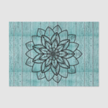 Mandala over blauw ouder hout