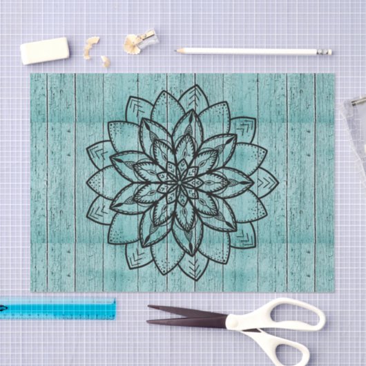 Mandala over blauw ouder hout tissuepapier (Craft)