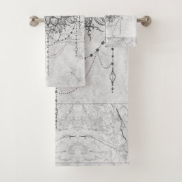 Mandala over de Silver Marble Bath Towel Set Bad Handdoek