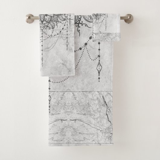 Mandala over de Silver Marble Bath Towel Set Bad Handdoek (Insitu)