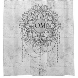 Mandala over het zilveren marmer-gordijn douchegordijn