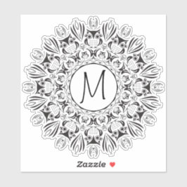 Mandala Owl Clear Round Monogram Sticker