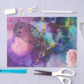 Mandala owl faux golden branch op paarse blauwgroe tissuepapier (Craft)