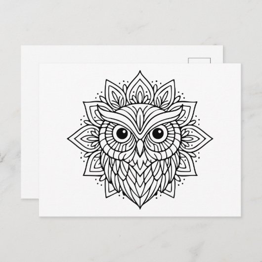 Mandala Owl Head Line Art Briefkaart (Voorkant / Achterkant)