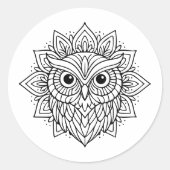 Mandala Owl Head Line Art Ronde Sticker (Voorkant)
