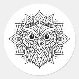 Mandala Owl Head Line Art Ronde Sticker