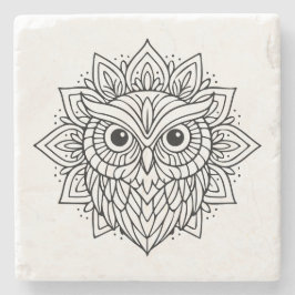 Mandala Owl Head Line Art Stenen Onderzetter