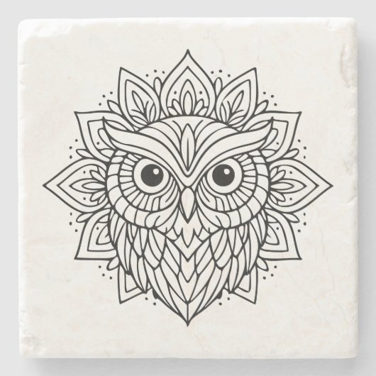 Mandala Owl Head Line Art Stenen Onderzetter (Voorkant)
