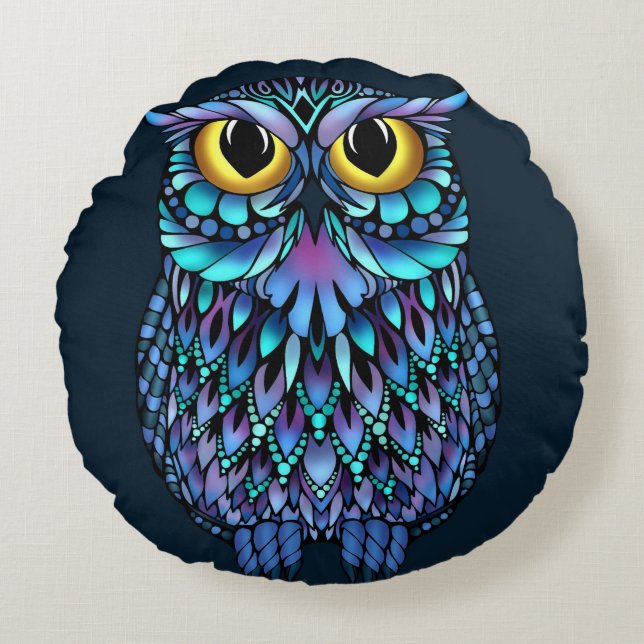 Mandala Owl Sierkussen Rond Kussen (Voorkant)