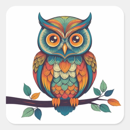 Mandala Owl Vierkante Sticker (Voorkant)