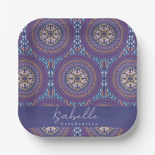 Mandala Paars Papieren Bordje (Voorkant)
