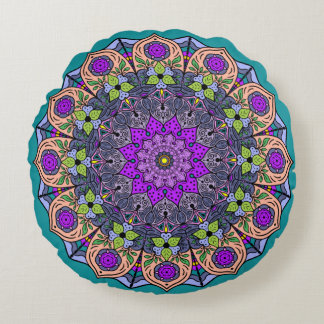 Mandala Paars Perzik Zalm Roze Groen Rond Kussen