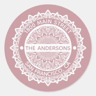 Mandala Paarse adreslabel ronde Sticker