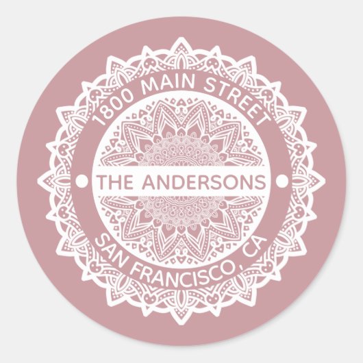 Mandala Paarse adreslabel ronde Sticker (Voorkant)