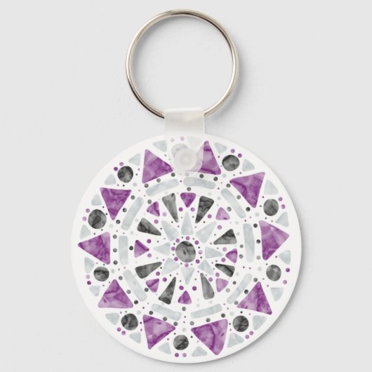 Mandala Paarse Grijs Zwart Ace Asexual Pride Flag Sleutelhanger (Voorkant)