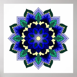Mandala-patroon 02 in donkerblauw poster
