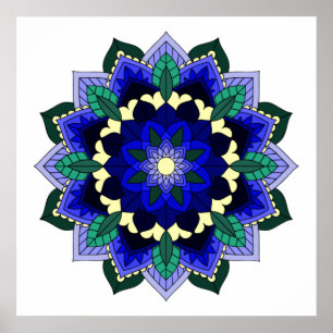 Mandala-patroon 02 in donkerblauw poster