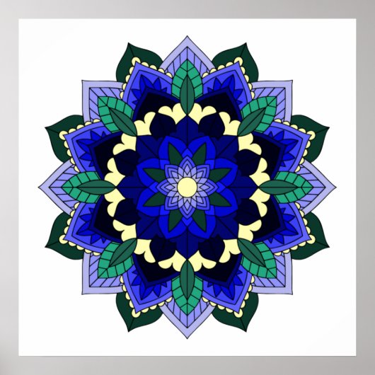 Mandala-patroon 02 in donkerblauw poster (Voorkant)
