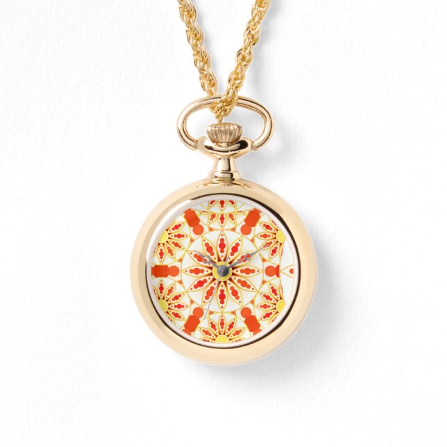 Mandala patroon, baksteenrood, roest, goud horloge (Voorkant)