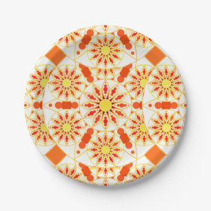 Mandala patroon, baksteenrood, roest, goud papieren bordje