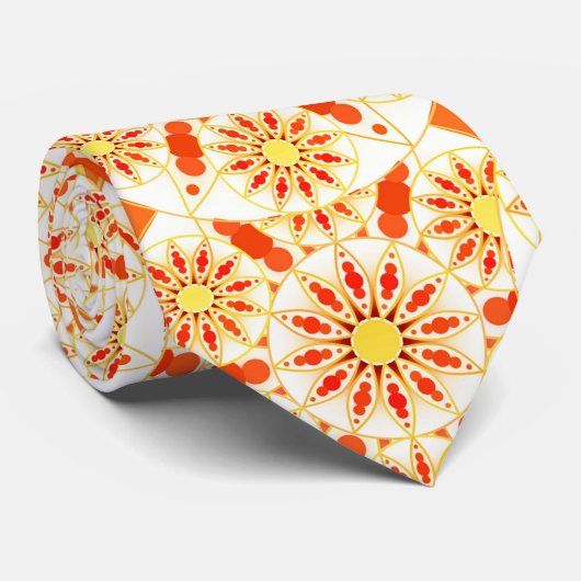 Mandala patroon, baksteenrood, roest, goud stropdas (Opgerold)