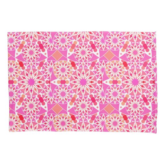 Mandala patroon, fuchsia roze en koraal kussensloop (Voorkant)