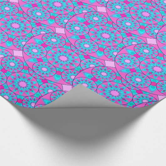 Mandala patroon, fuchsia, roze & turquoise cadeaupapier (Hoek)