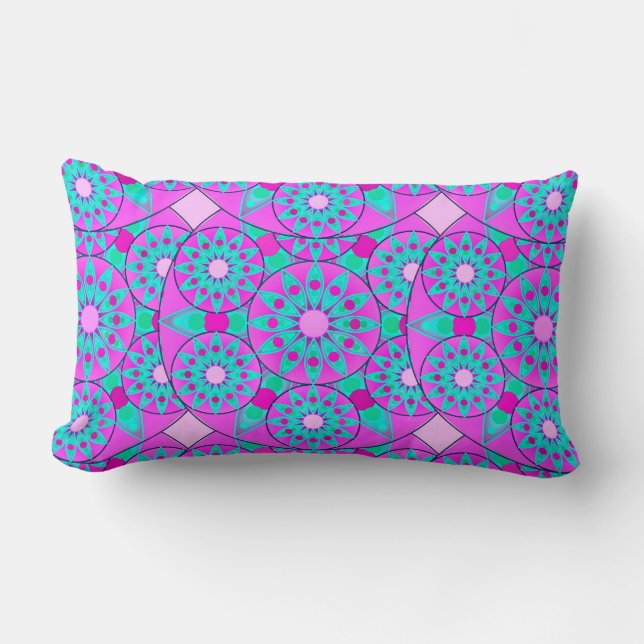 Mandala patroon, fuchsia, roze & turquoise kussen (Voorkant)