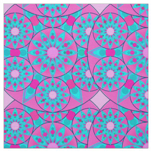 Mandala patroon, fuchsia, roze & turquoise stof