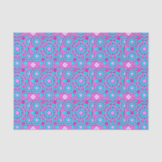 Mandala patroon, fuchsia, roze & turquoise tissuepapier (Voorkant)