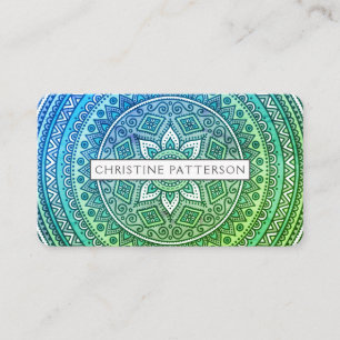 Mandala Patroon Groen Blauw Yoga Meditatie Visitekaartje
