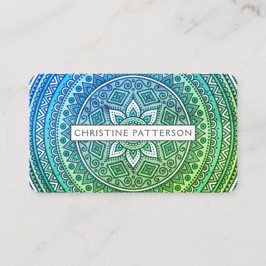 Mandala Patroon Groen Blauw Yoga Meditatie Visitekaartje (Voorkant)