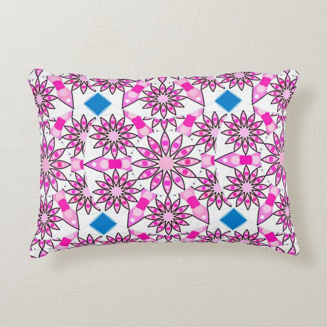 Mandala patroon, heet roze, zwart en wit accent kussen (Voorkant)