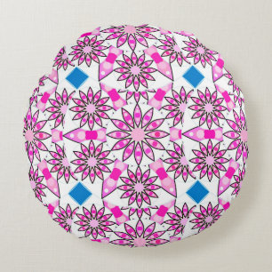 Mandala patroon, heet roze, zwart en wit rond kussen