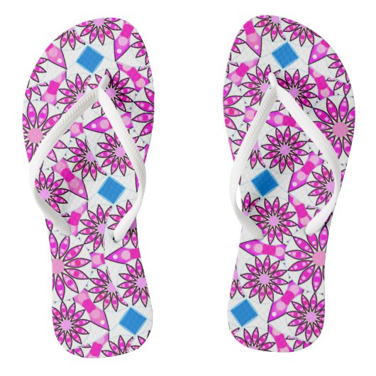 Mandala patroon, heet roze, zwart en wit teenslippers (Voetbed)