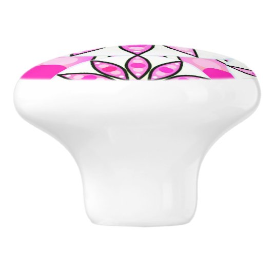 Mandala patroon, hete roze, zwart-wit keramische knop (Zijkant)