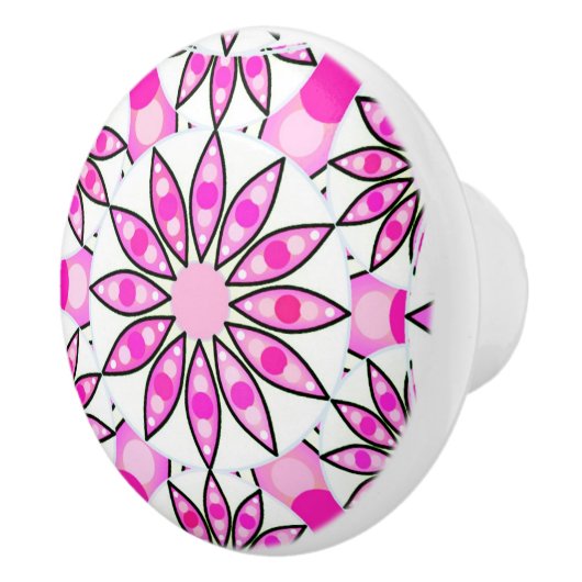 Mandala patroon, hete roze, zwart-wit keramische knop (Rechts)