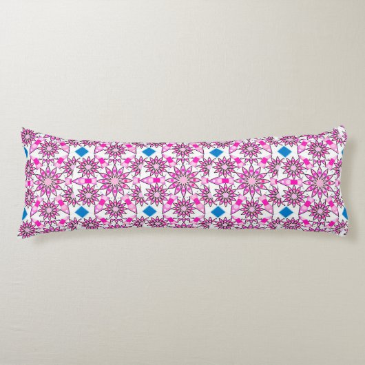 Mandala patroon, hete roze, zwart-wit lichaamskussen (Voorkant)
