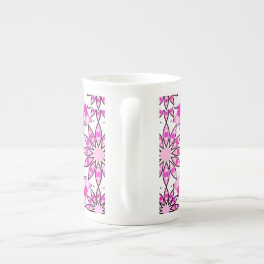 Mandala patroon, hete roze, zwart-wit porselein kop (Achterkant)