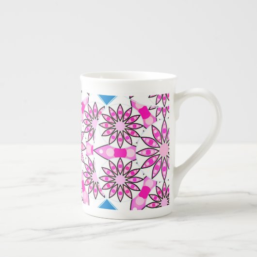 Mandala patroon, hete roze, zwart-wit porselein kop (Rechts)