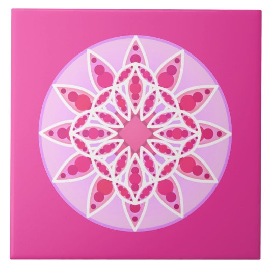 Mandala patroon in fuchsia roze en wit tegeltje (Voorkant)