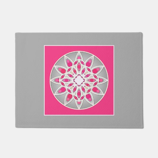 Mandala patroon in fuchsia roze, wit en grijs deurmat (Voorkant)