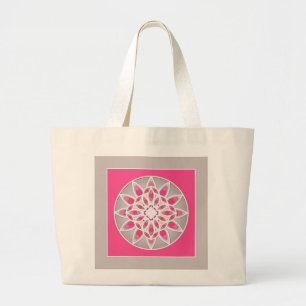 Mandala patroon in fuchsia roze, wit en grijs grote tote bag