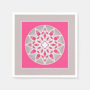 Mandala patroon in fuchsia roze, wit en grijs servet